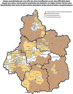 Zonage médecins - Région Centre-Val de Loire - Cher - Eure-et-Loir - Indre - Indre-et-Loire - Loir-et-Cher - Loiret