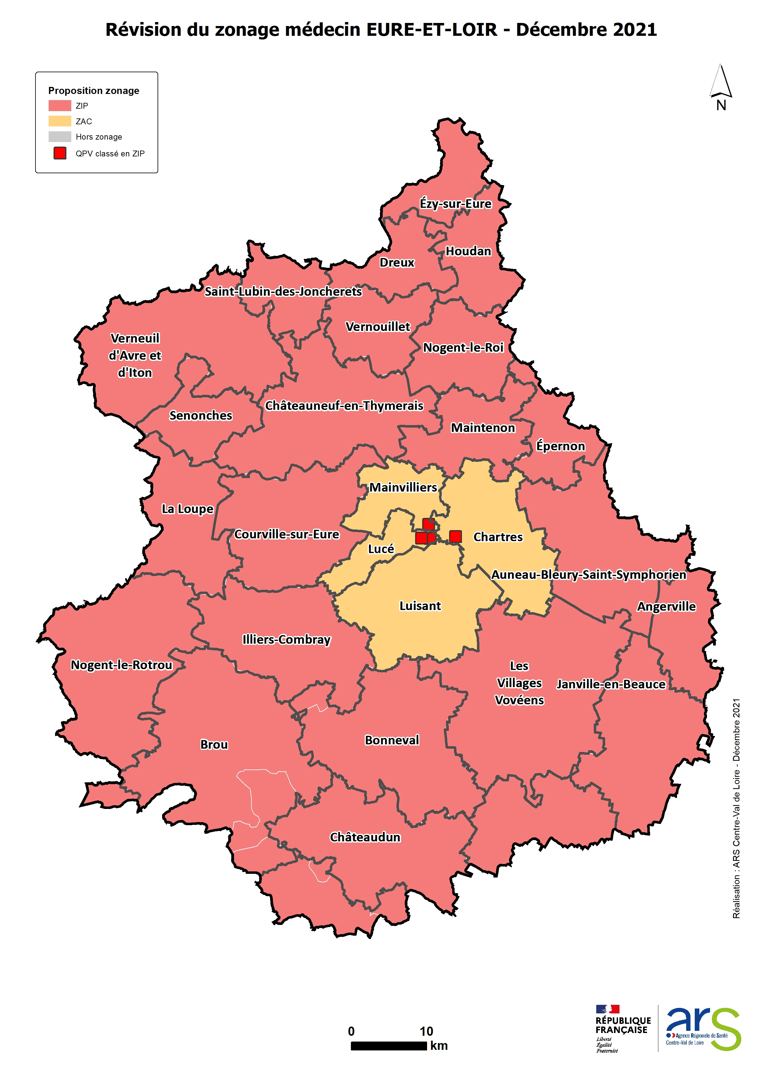 Carte zonage médecins Eure-et-Loir