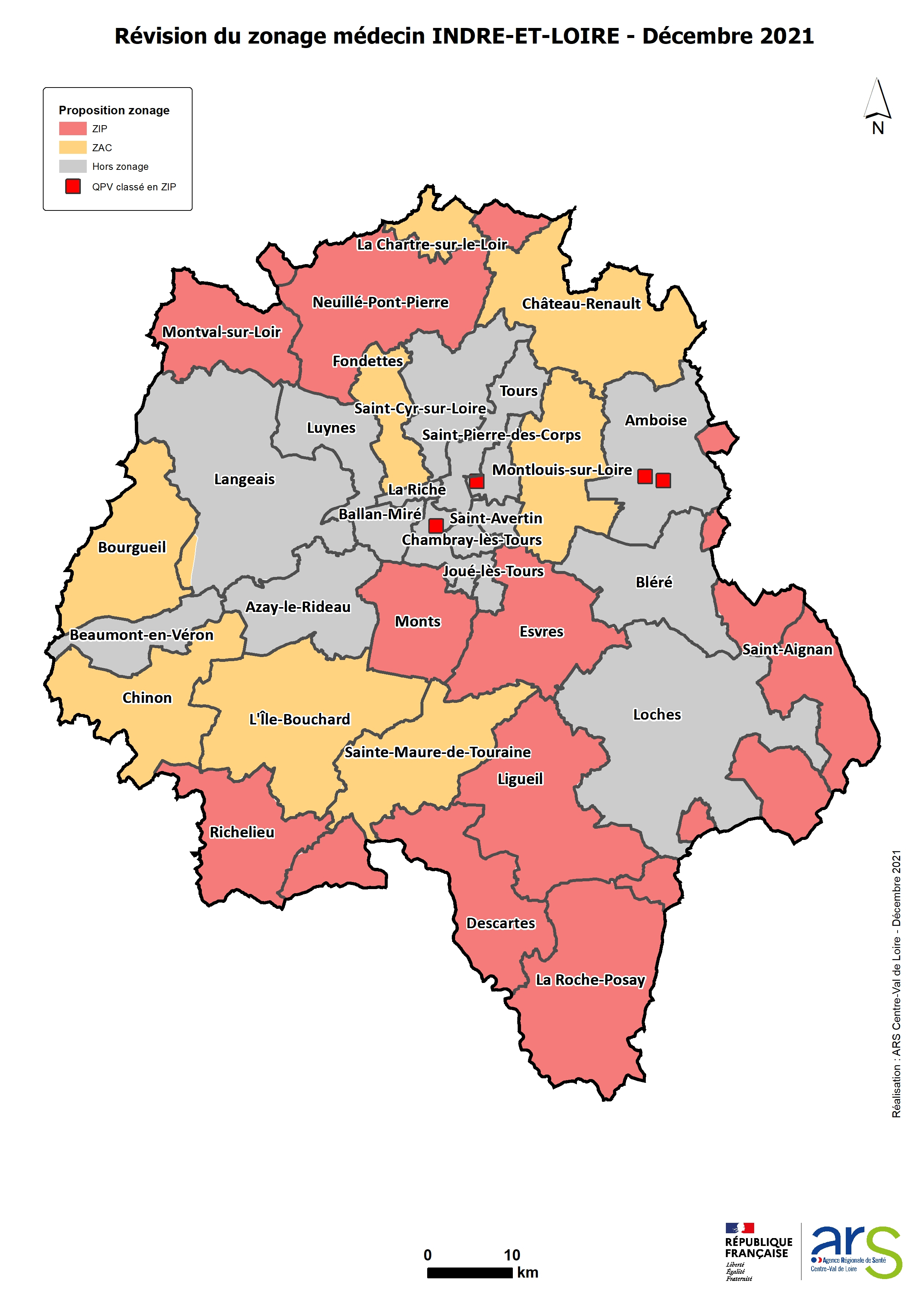 Carte zonage médecins Indre-et-Loire