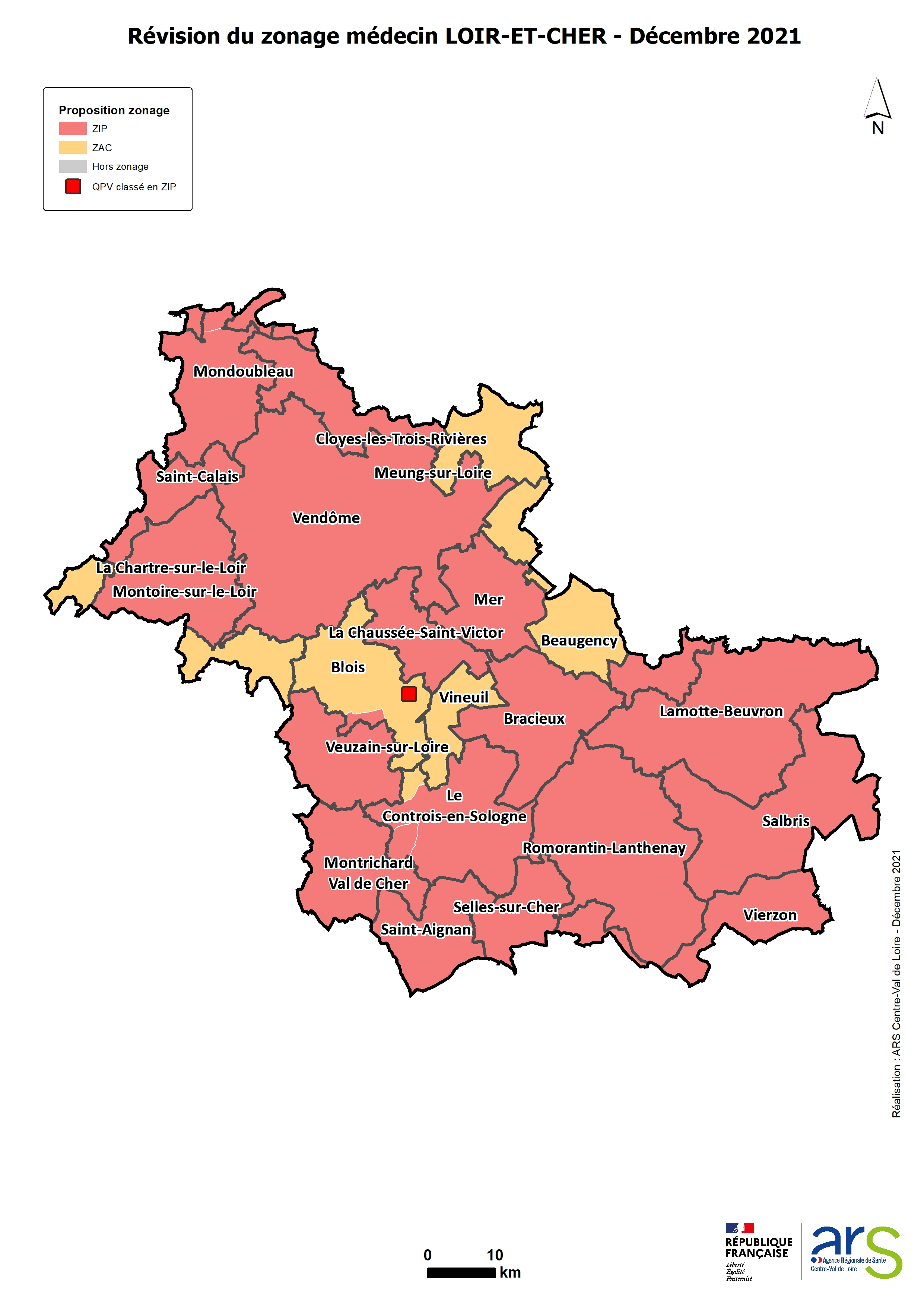 Carte zonage médecins Loir-et-Cher