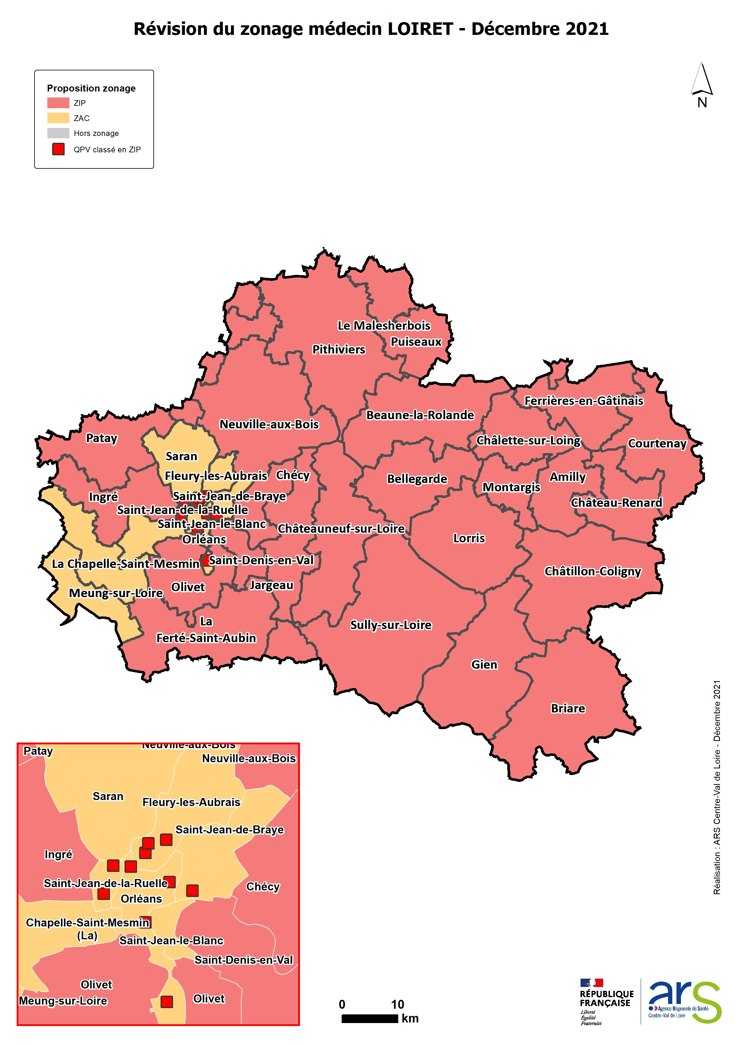 Carte zonage médecins Loiret