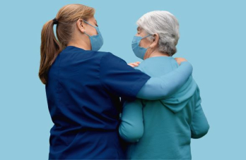Visuel illustrant une aide-soignant et une personne âgée