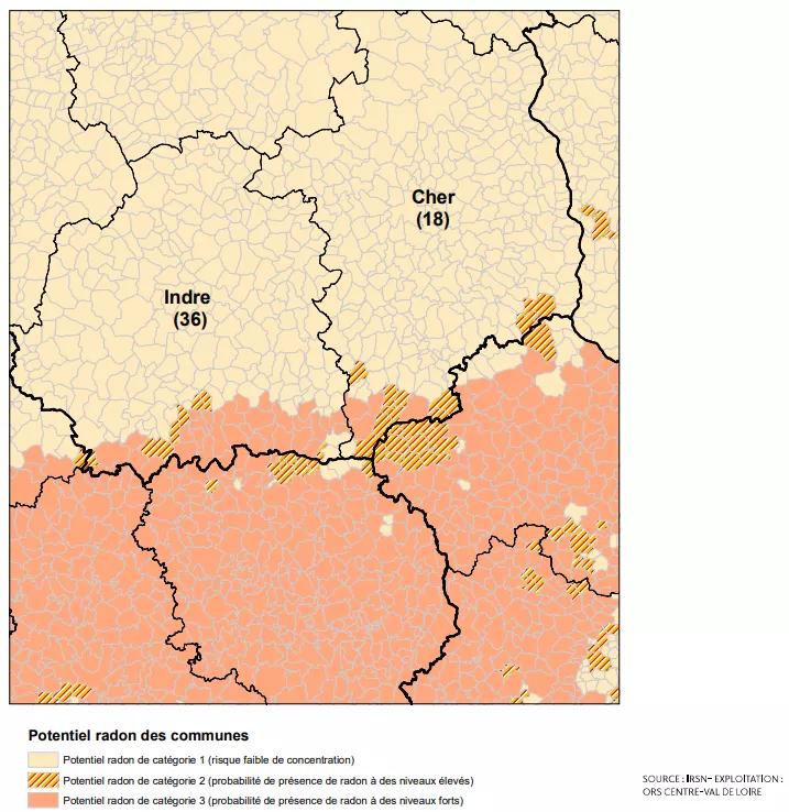 Carte : classement des villes concernées dans le Cher et l'Indre en fonction des catégories - voir détails ci-après