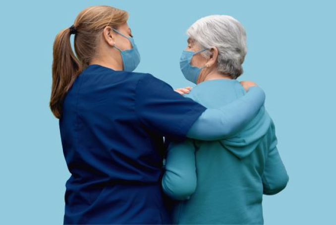 Visuel illustrant une aide-soignant et une personne âgée